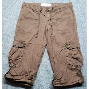 Plugg Jeans Capri Pants Womens 7 Dark Brown Cargo Pockets Button Zip Low Rise